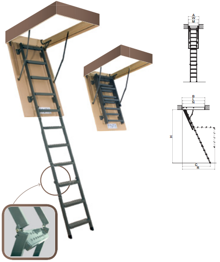 Раскладная металлическая чердачная лестница LMS